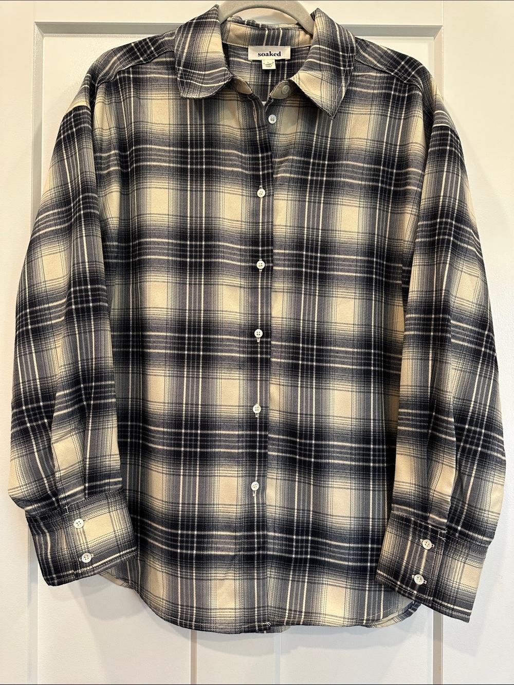 Soaked in Luxury Plaid Button-Down Shirt, Size Large